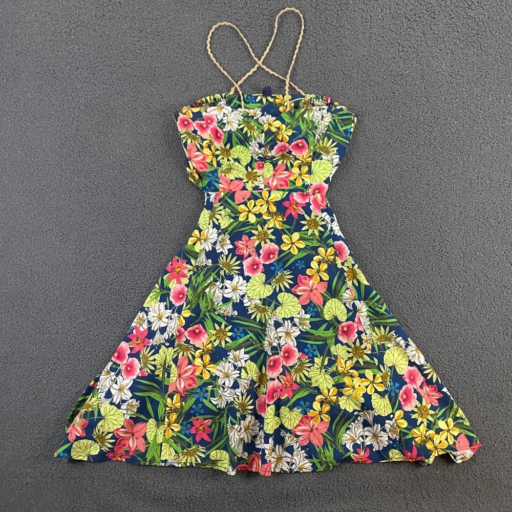 Farm Rio Dress FITS Womens Large (G) Floral Cut Out Back Mini Tropical Summer